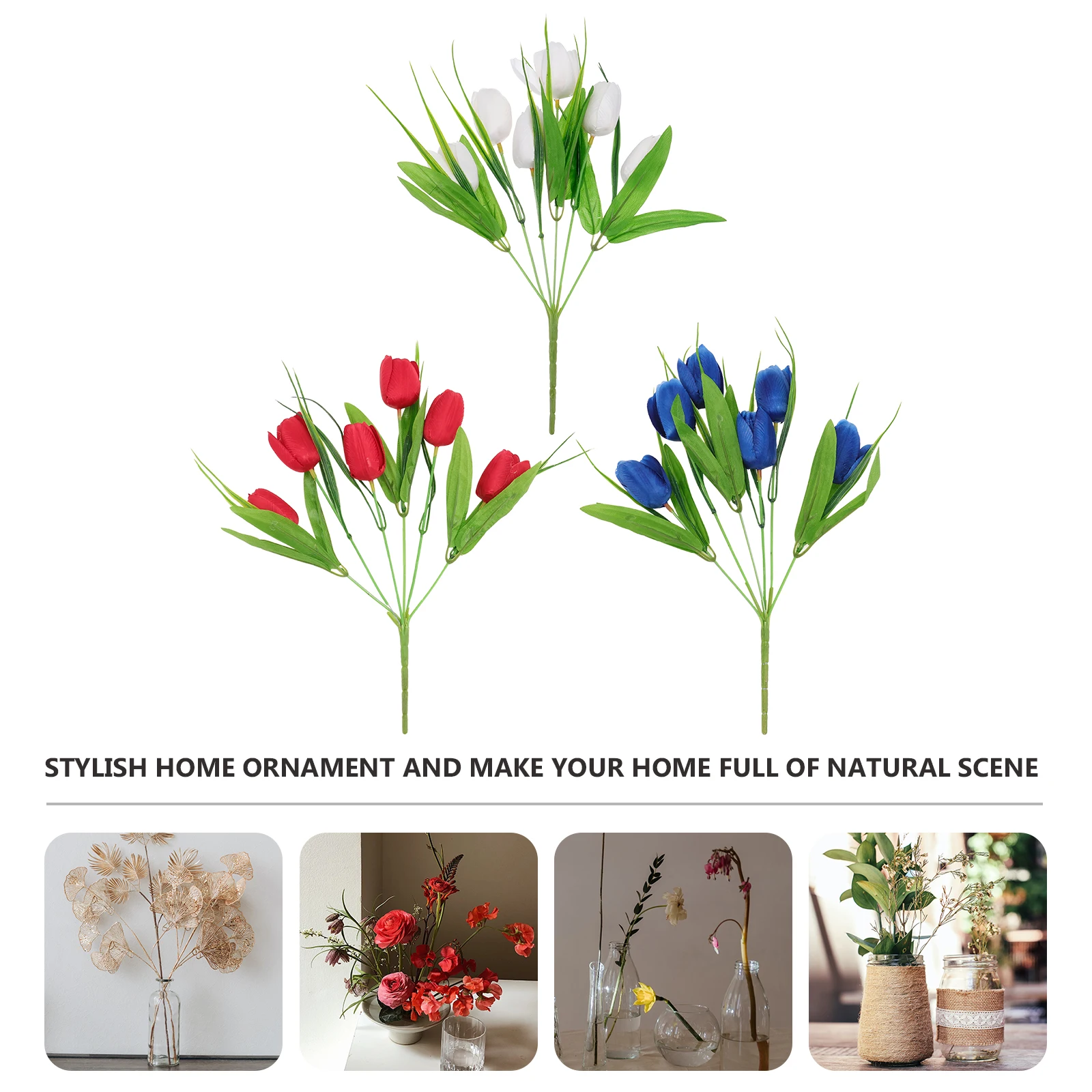 

3pcs Plastic Artificial Tulip Bouquet Home Decor Fake Flower Arrangement Supplies Decoration For Wedding Party Office