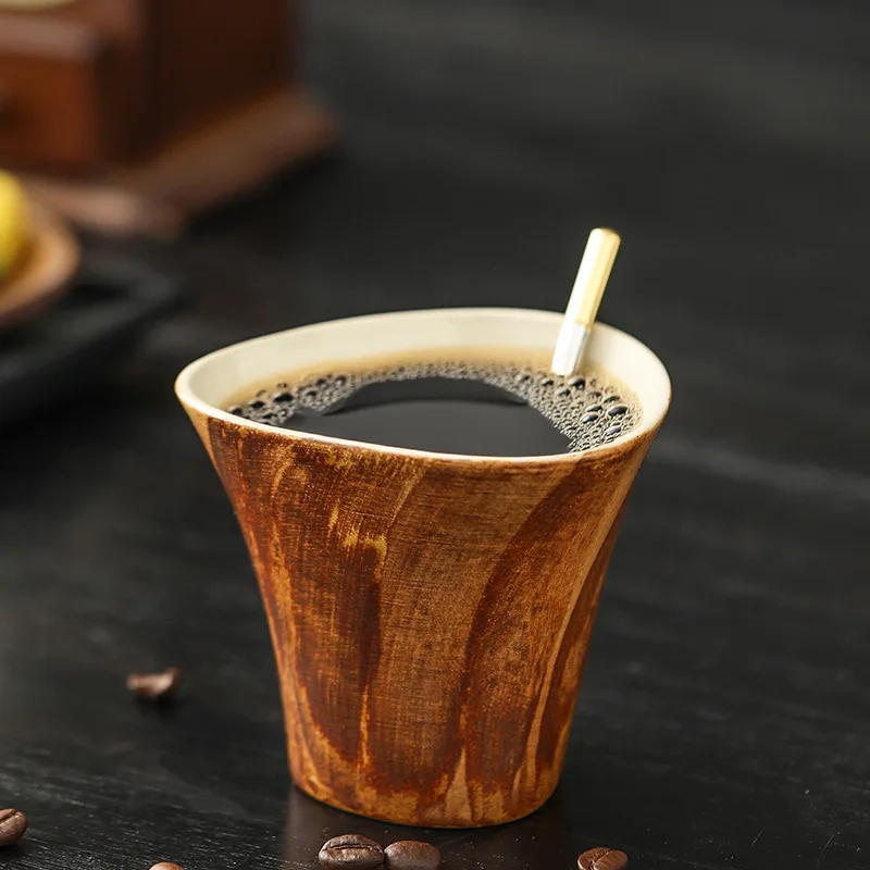 

Wabi Sabi Style Coarse Pottery Cup,Brief Latte Art Coffee Cup,Ash Glaze Cup and Plate,High-value Coffee Shop Art Aesthetic Mug