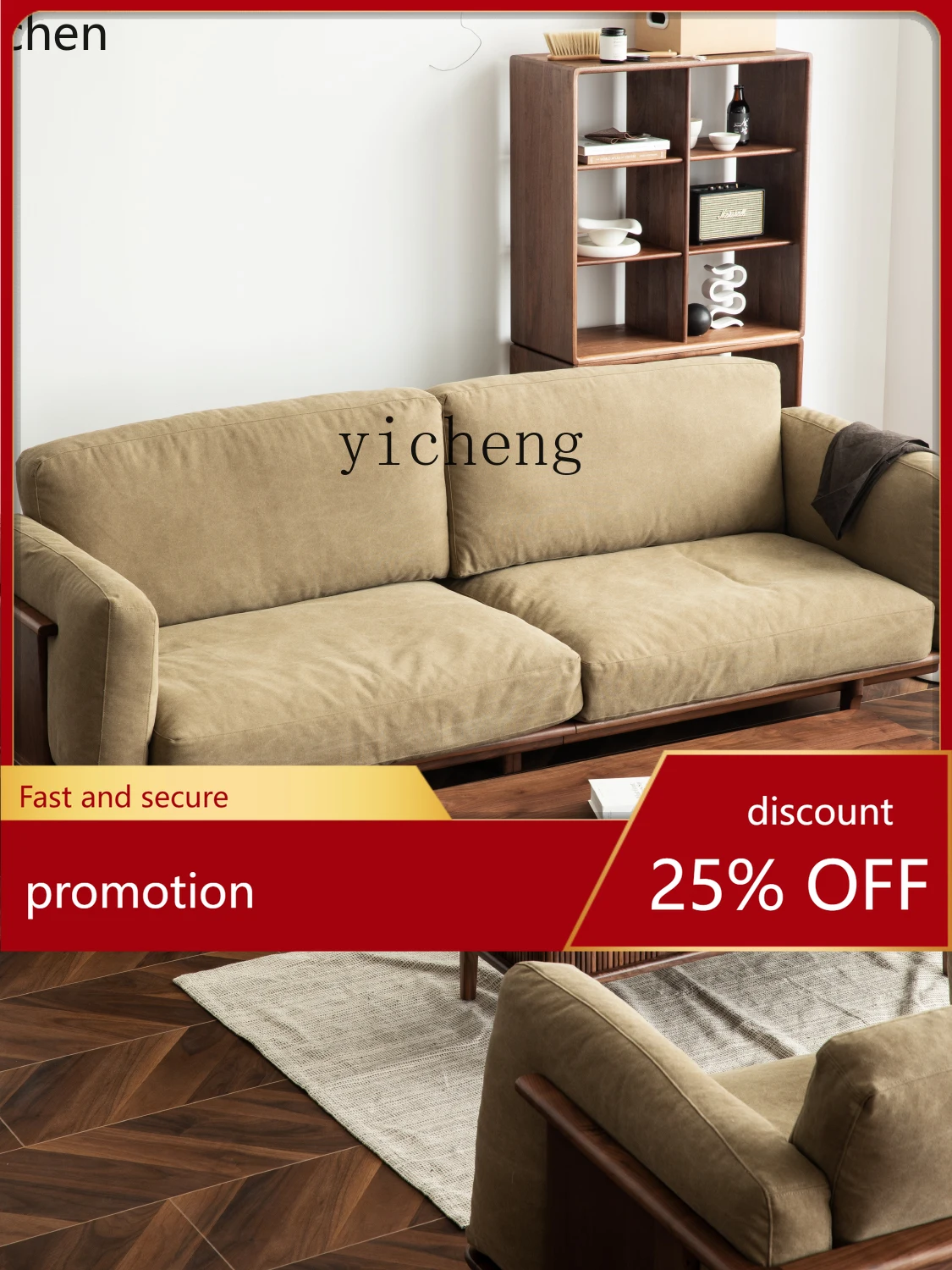 ZML Solid Wood Small Apartment Modern Simple Living Room Three-Seater Leisure Sofa Chair