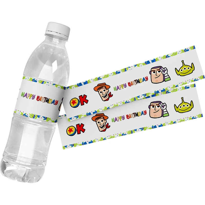 Disney Cartoon Toy Story Theme Mineral Water Bottle Waterproof Stickers Baby Shower, Buzz Lightyear, Birthday Party Labels, 6Pcs