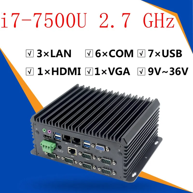 Ventilatorloze Industriële Computer Intel Core I7 7500U I5 7200U Ipc, Mini Pc, Windows 10 Of Linux Ubuntu, 6 X Com, Gpio, 3 X Lan, Hdmi