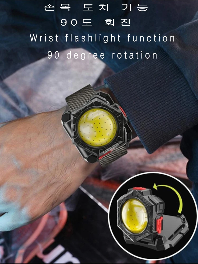 

4 in 1 LED Watch Light Self Defense Watch Lantern Mini Battery Flashlight Camping Fishing USB Recharge Running Light Wrist Lamp