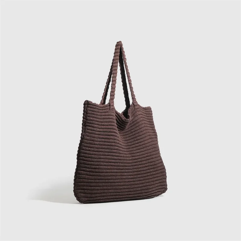Retro Gestrickte Handtasche für Frauen Herbst Winter Neue Koreanische Ausgabe Einfarbig Gestrickte Tasche Große Kapazität Reise Handheld Tasche – Detail 18