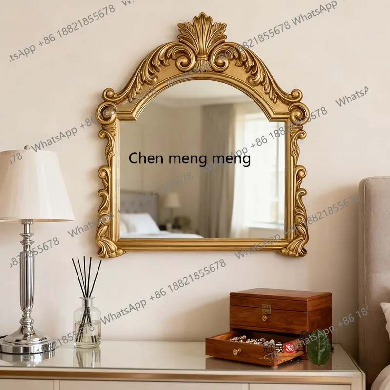 European vintage arch makeup mirror wall mounted fireplace carved decorative mirror bedroom bathroom french