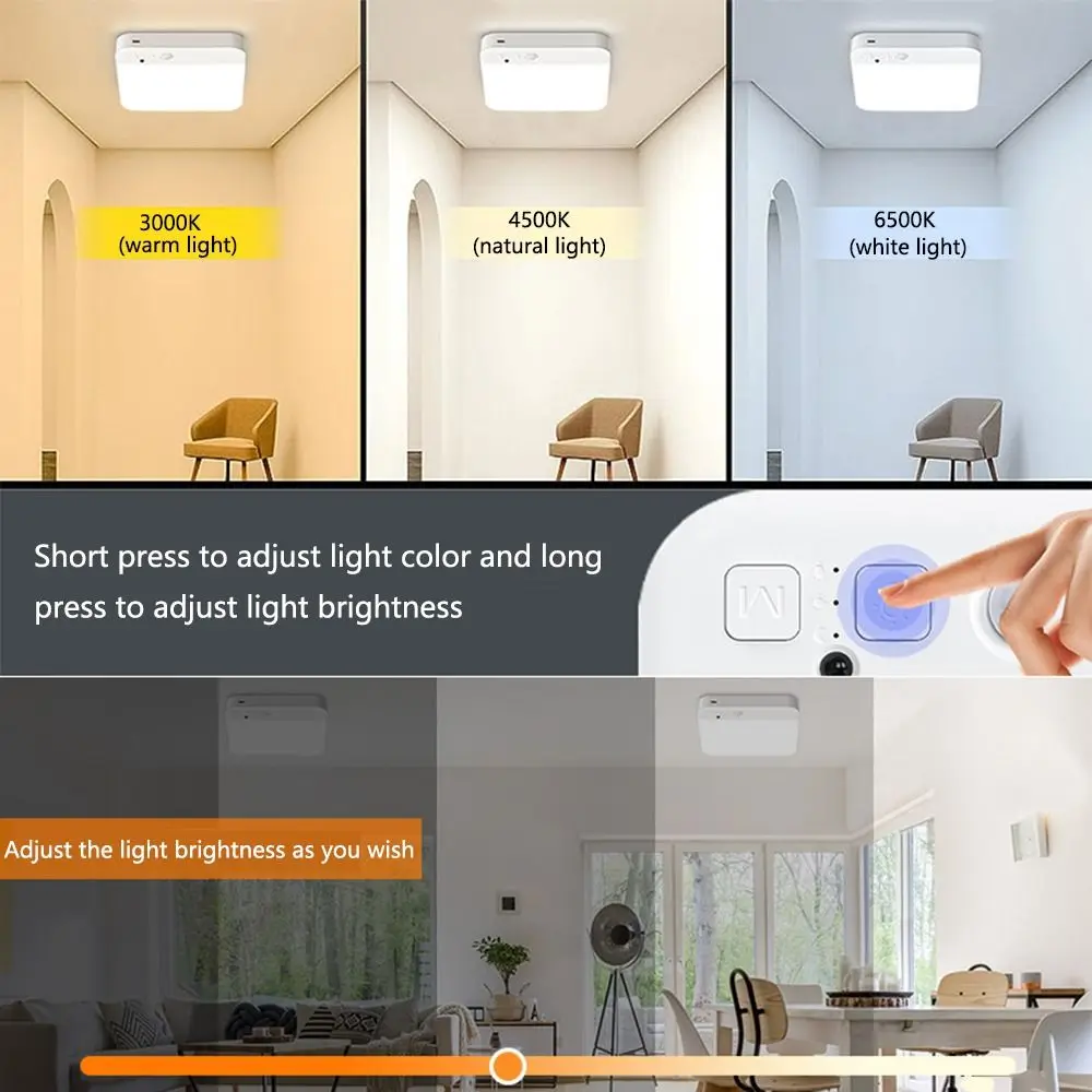 Imagem -04 - Cordless Movimento Sensor Luz de Teto Recarregável Praça Led Cloconjunto Lamp Regulável Cores Temperaturas Sensor Luminária Cores