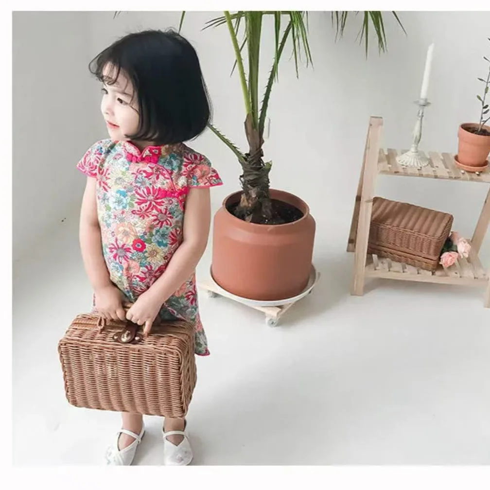 Girls' Cheongsam, Children's Cheongsam, Summer Little Girl's Cheongsam Dress, Chinese Style Retro Dress, Baby Girl Princess Dress