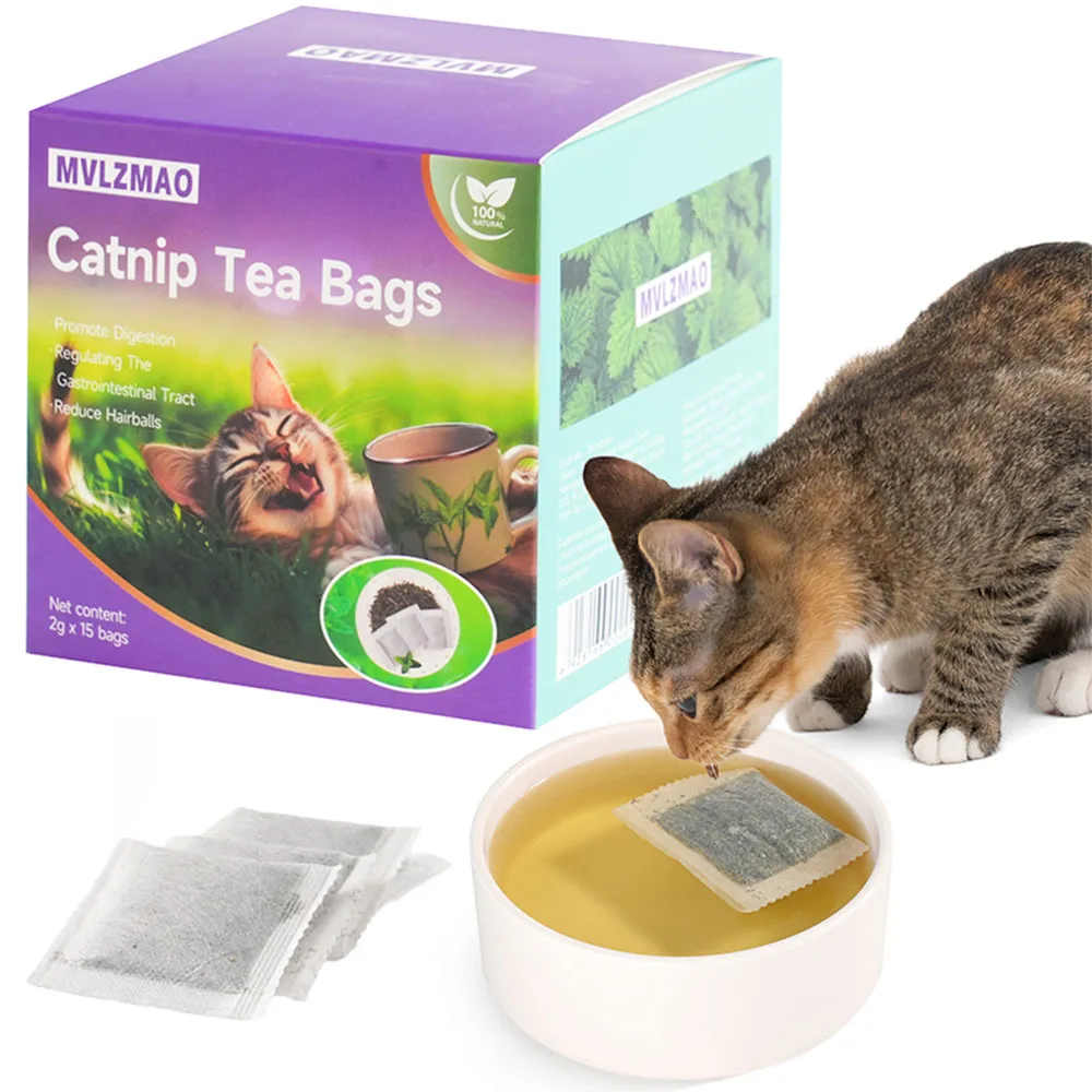 15-teiliger Katzenminze-Teebeutel, natürliche Katzenminze, Pakete für Katzen oder Spielzeug, Einweichen von Wasser, Ersatzbeutel, Katzengras, fördert das aktive Spielen