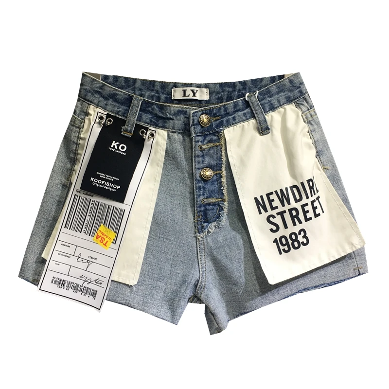 Imagem -05 - Retalhos Contraste Cor Denim Shorts Feminino 2023 Verão Novo Estilo Coreano Reverso Exterior Shorts Menina Quente Cintura Alta Calças Quentes