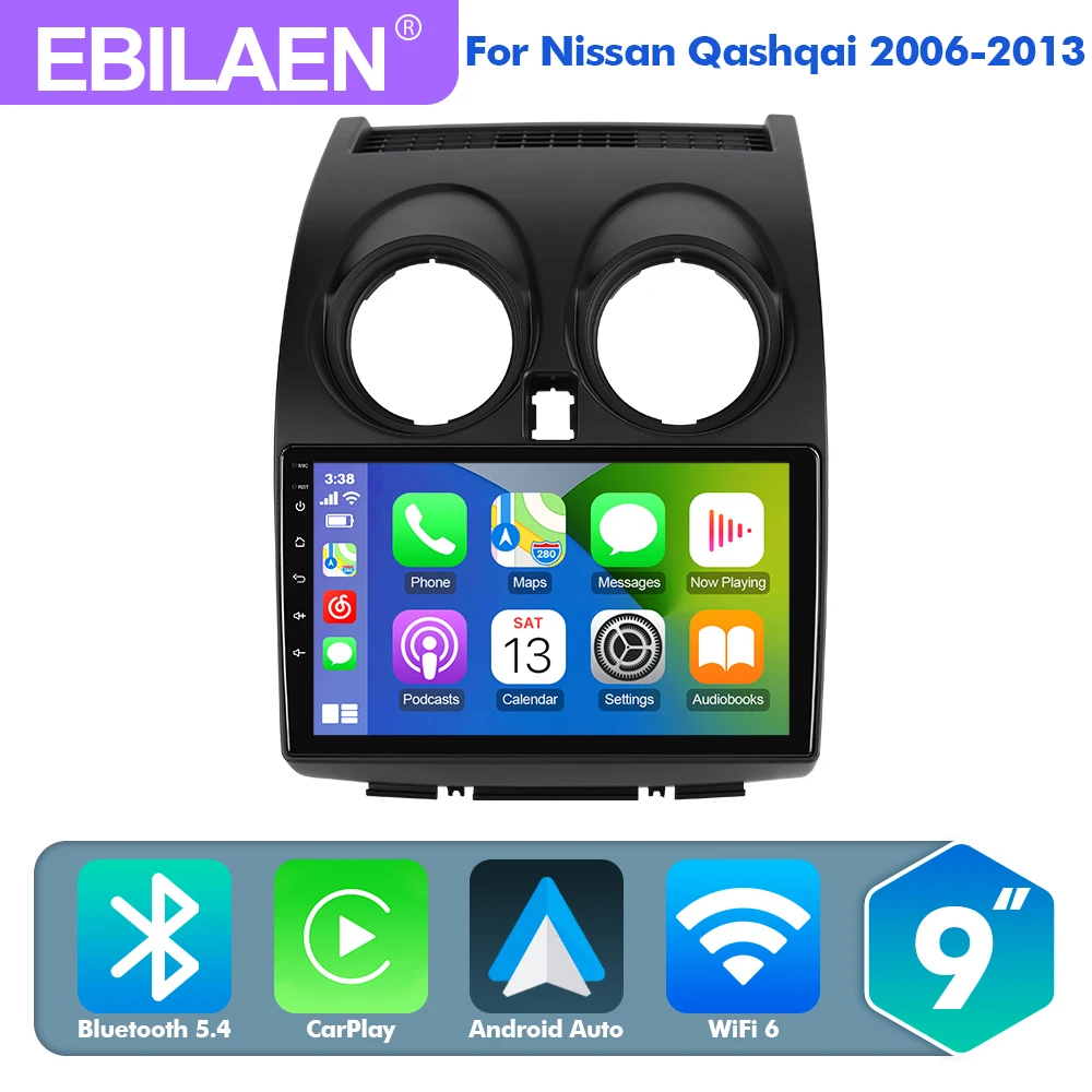 EBILAEN Android 13.0 Car Radio Multimedia Player for Nissan Qashqai J10 2006 2007 2008-2013 Navigation GPS Carplay WIFI GPS FM