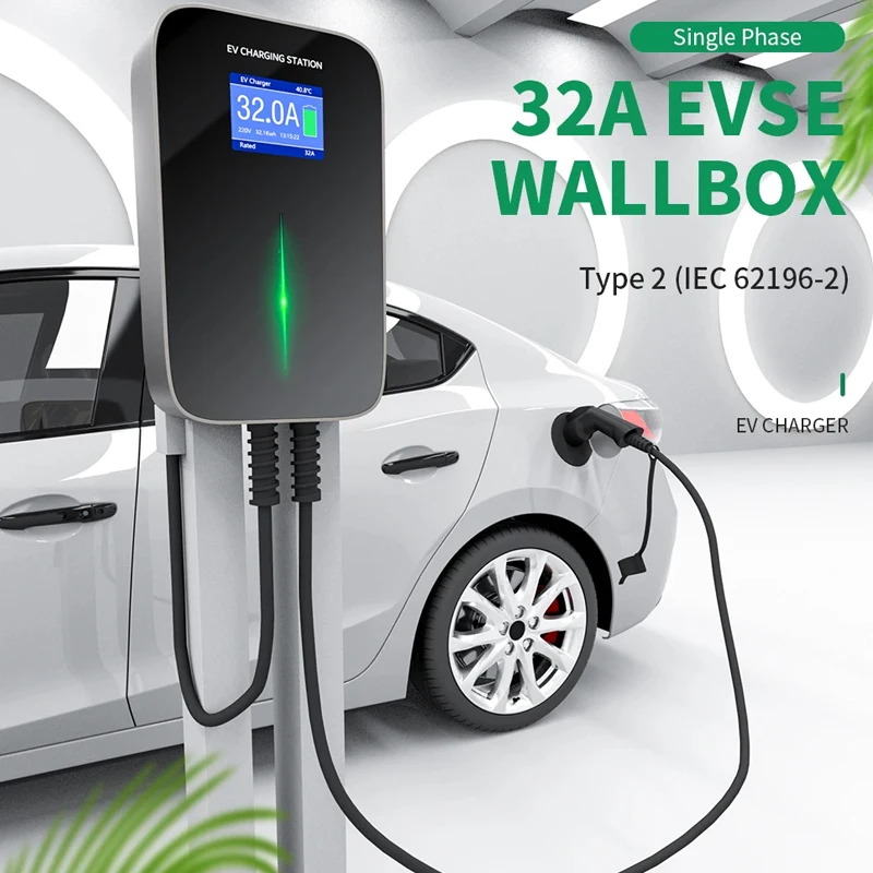 EVSE 월박스 EV 충전기 전기 자동차 충전 스테이션, 타입 2, 1 상, 7M 케이블, IEC 62196-2, IP66 방수, 32A, 7KW