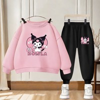 SANRIO Kuromi Printed Girls Fashion Sweatshirt Sets Kids Casual Pullover and Trousers 2pcs Suit Children's O Neck Hoodies Set