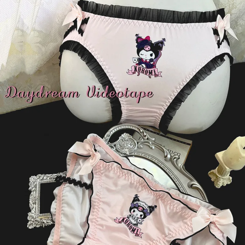 Sanrio Cartoon Kuromi Anime Peripheral Cute Pink Black Lace Sexy Underwear Girls Briefs Bow Tie Gift Kawaii New Wholesale