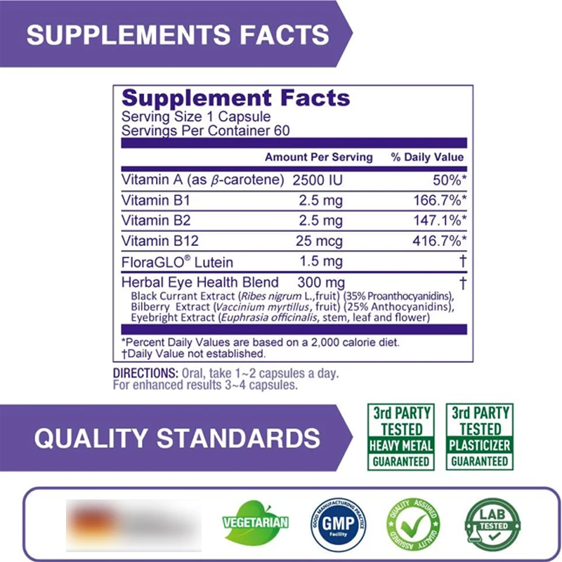 Eye Care, Containing Floraglo Lutein, Blackcurrant, And Eye Care, Supports Eye Fatigue, Dry Eyes, And Visual