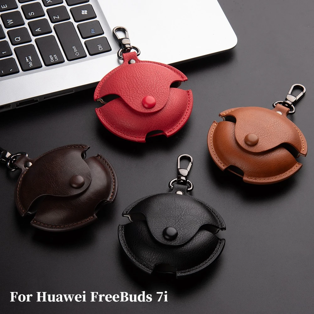 حافظة جلدية فاخرة لسماعات الأذن لهاتف هواوي FreeBuds 7i غطاء سماعة لاسلكية تعمل بالبلوتوث غطاء مقاوم للخدش مع خطاف