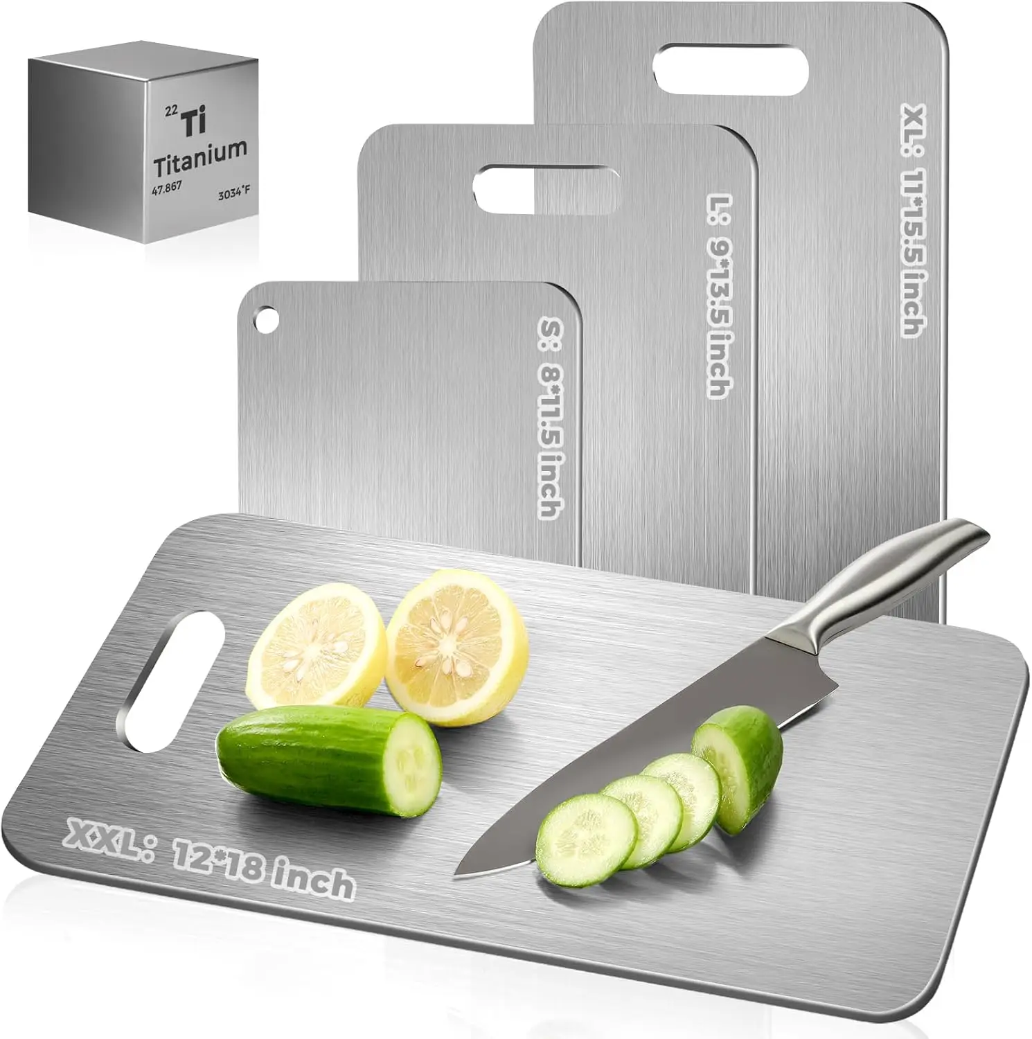 

Upgraded Pure Titanium Cutting Boards Set - Non-Toxic, Durable, Dishwasher Safe for Kitchen Use (3 Sizes)