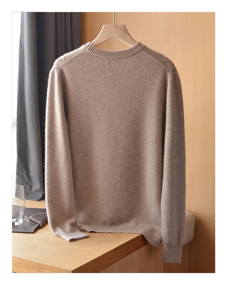 Fengbaoyu High-end Pure Cashmere Sweater men's Crewneck Pullover Top Loose Thick Twist Knitted Gray Sweater Warm Men's Clothing