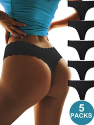 5Pcs Black Seamless Panties for Women Thongs for Women No Show Thong Sexy Panties Underwear women sexy underwear Panty String