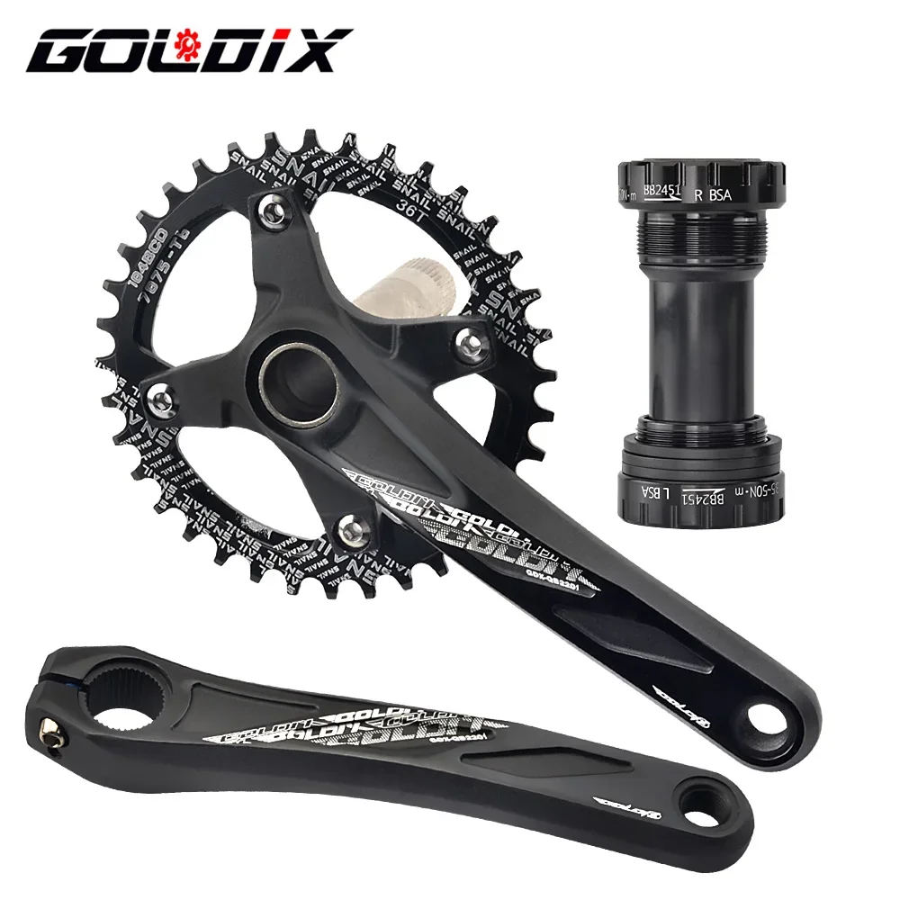 

GOLDIX Велосипедная шатунная звездочка 104BCD MTB Велосипедная шатунная головка из алюминиевого сплава с нижней частью 170 мм, черная пластина 32T 34T 36T 38T