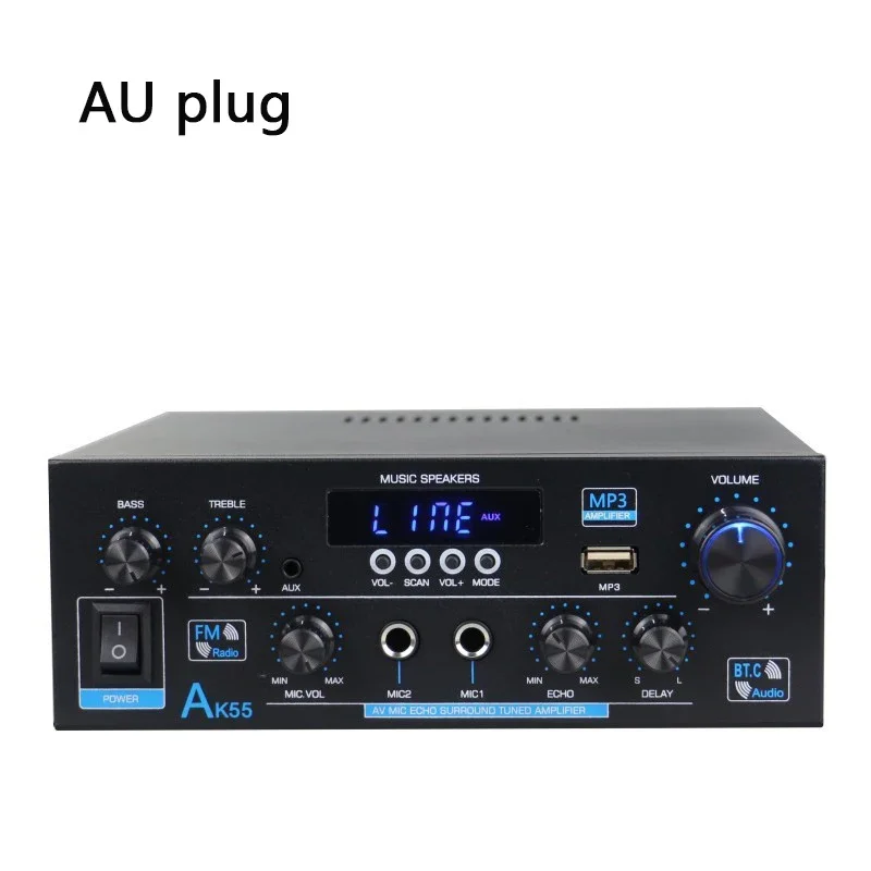 For AK55 900W Home Power Amplifier 2.0 Channel Bluetooth 5.0 Hifi Digital Stereo Sound Amplifier 2.0 450W+450W Subwoofer