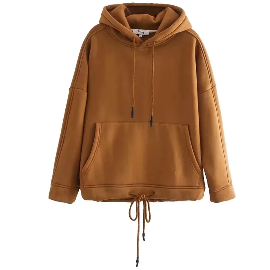 

October WMDR R242 Толстовка с капюшоном Pure Color Fce ket Хлопковая длинная све Свободная посадка Dstring Повседневная женская толстовка