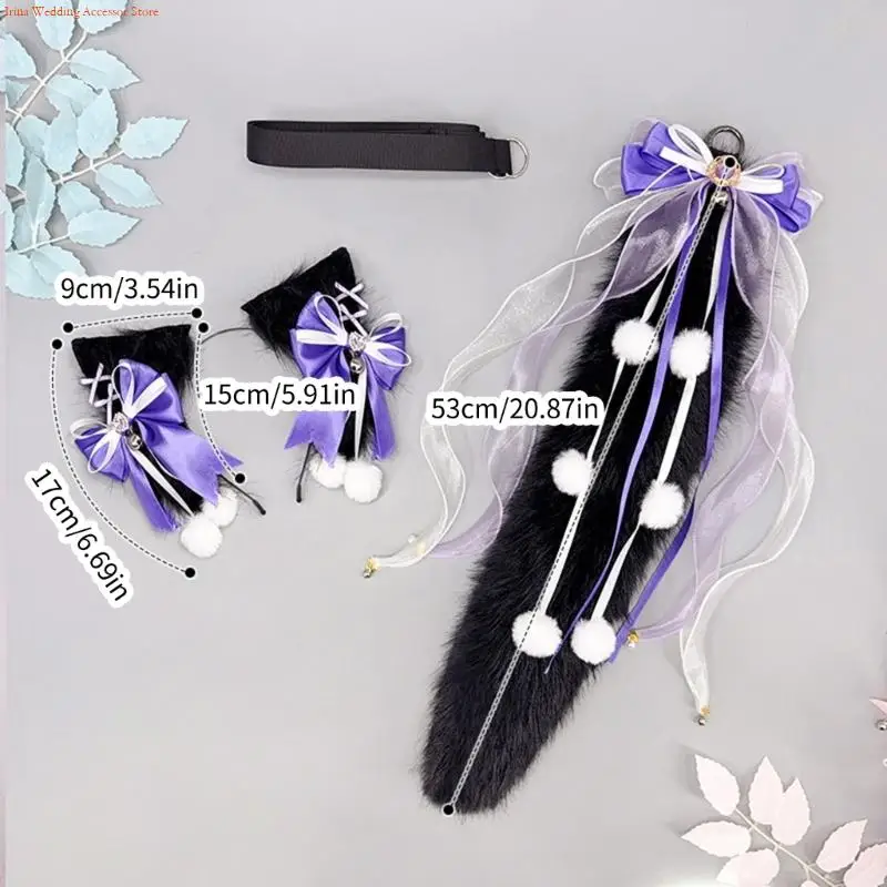 G92d Pelry Tail Plush Ohrstirnband mit Bowknot Decoraiton für Frauen Halloween