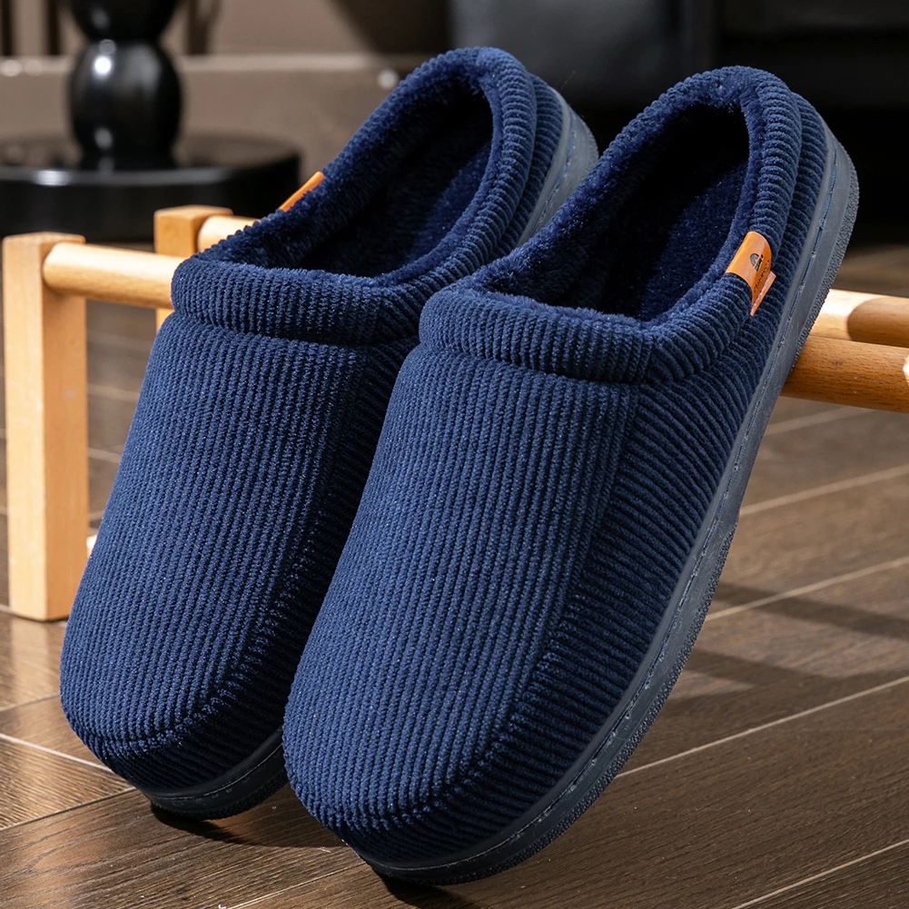 Winter men's slippers TPR sole anti slip stripe design warm soft comfortable memory foam indoor casual shoes