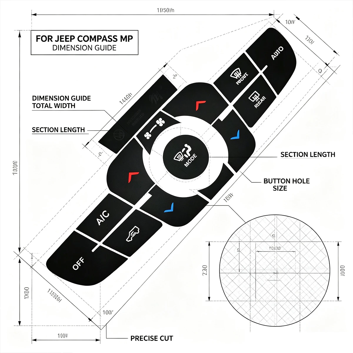 AC Button Repair Kit For Jeep Compass MP 2017-2021 Climate Control Reverse Radar Hazard Light Decal, Anti-Worn PVC