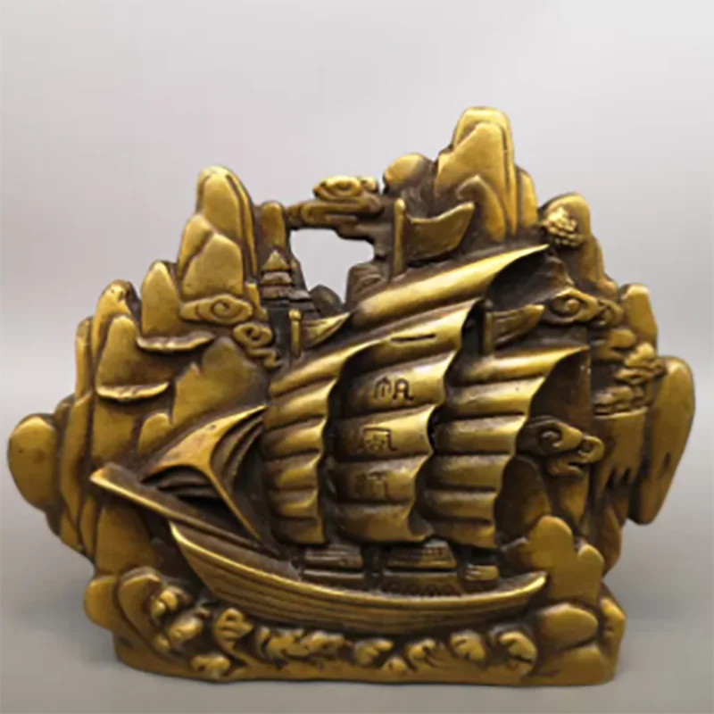 Ocean Nautical Creative Sailboat Mode Room Decoration Statue Chinese Feng Shui Brass Dragon Boat Sculpture Style Boat Boat Decor