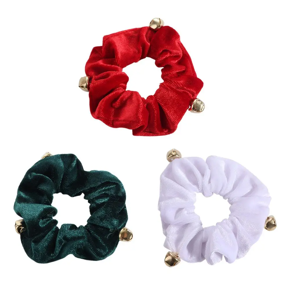 

New Year Christmas Hair Rope With Small Bell Velvet Plush Christmas Hair Scrunchies Elastic Solid Color Women Hair Ring