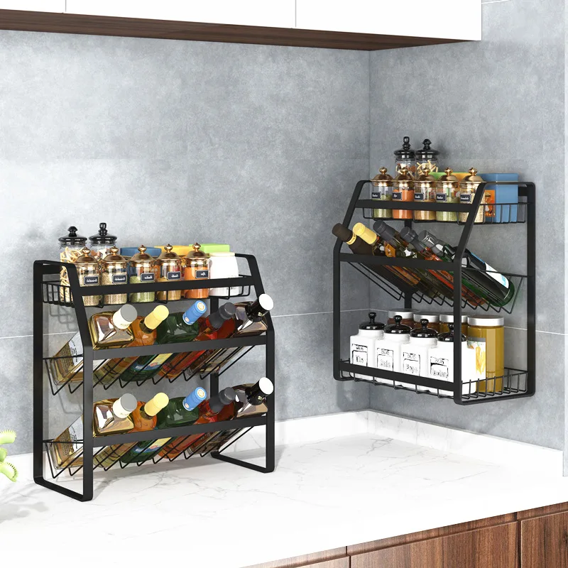

Seasoning Storage Rack Kitchen Countertop Storage Multi-Functional Bottle Storage Rack Hanging Wall Seasoning kitchen accessory