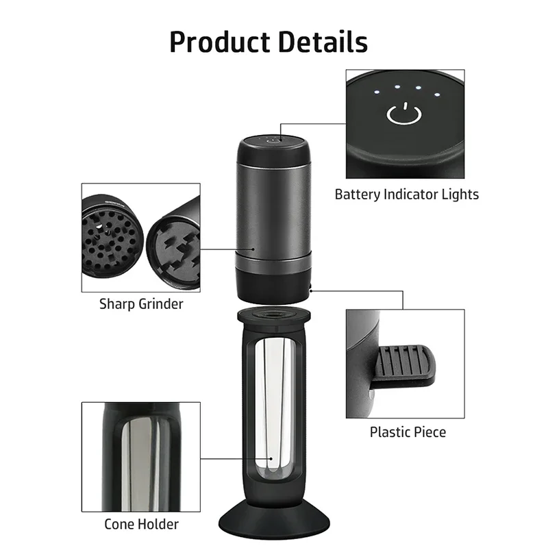 2 in1 Electric Dry Herb Grinder with Filling Tobacco Horn Tube /Cone 110mm Rolling Paper Crusher Grinders for Smoking Accessorie