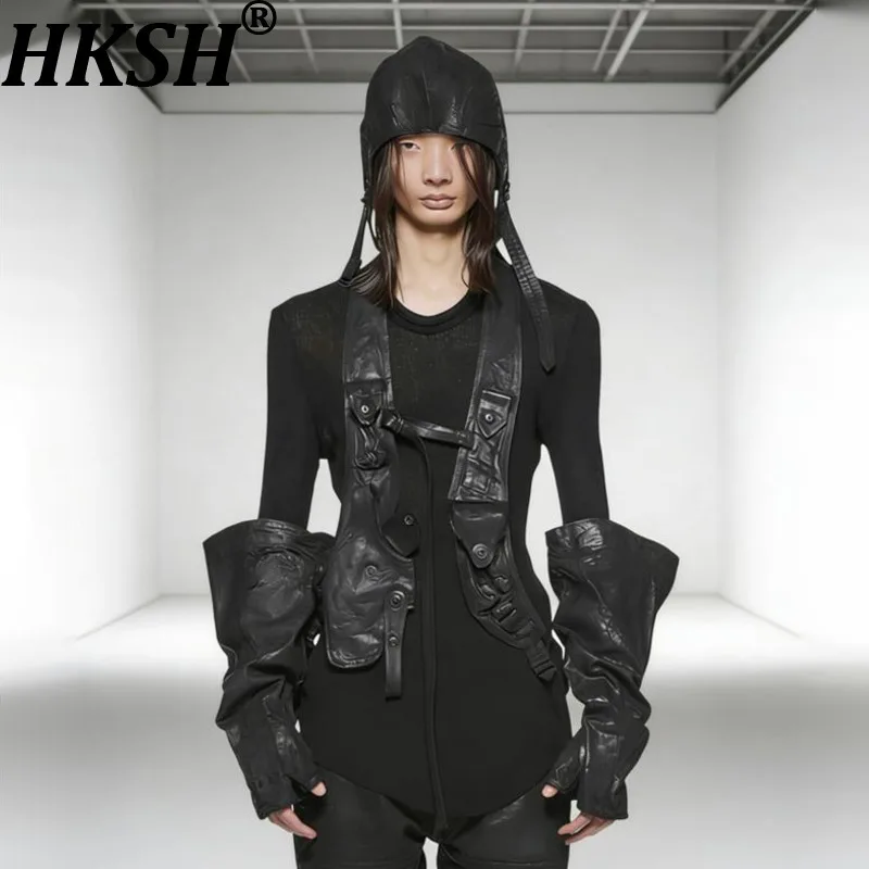 

HKSH Spring New Men Tide Punk Dark Waste Land Style Waxed 3D Cut Three-Dimensional Pocket Cotton Sleeve Golves Chic Ins HK18124