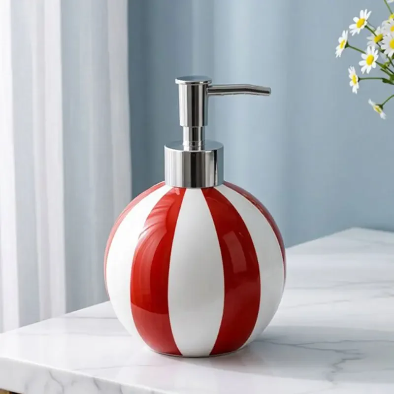 

550ml soap dispenser ceramic lotion bottle red and white striped balloon soap bottle pressure type hand sanitizer sub bottle