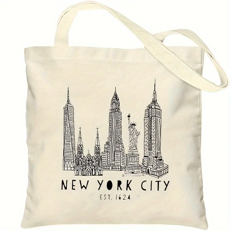 Large Multipurpose New York Souvenir Travel Grocery Shopping Handbag Canvas Tote Shoulder Women Bag Casual Tote Gift for Xmas