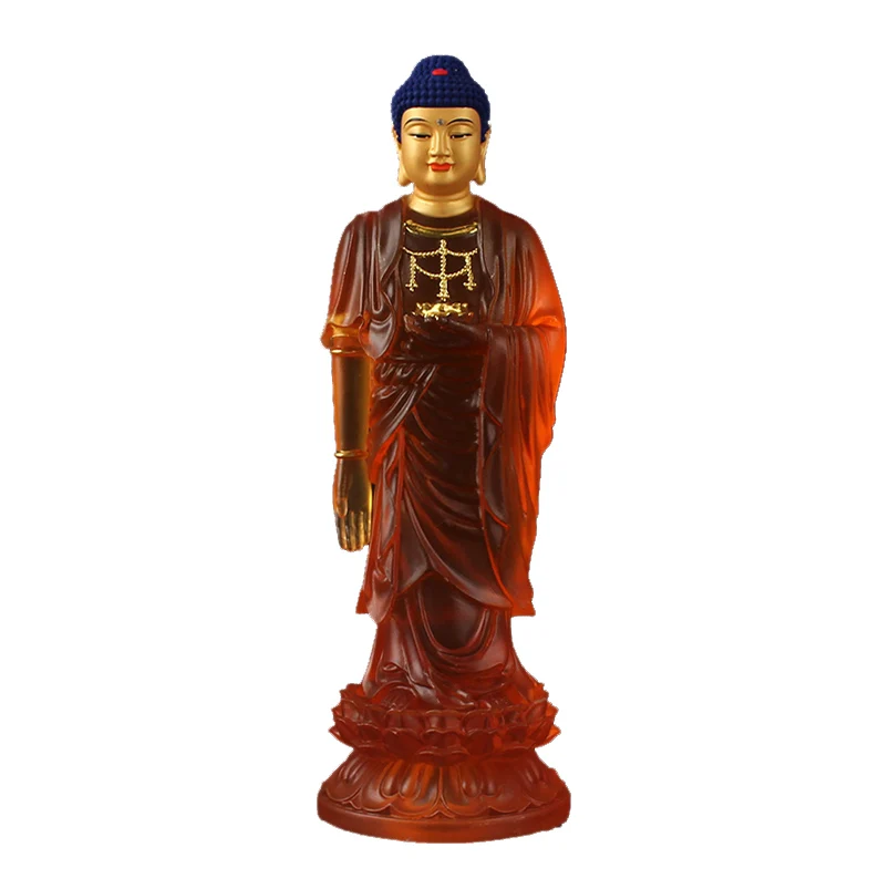 Imagem -02 - Amitabha Pintado Buda Estátua pé Amitayus Ornamento Artesanato Auspicioso Decoração Vermelho e Dourado Estatueta 48 Centímetros