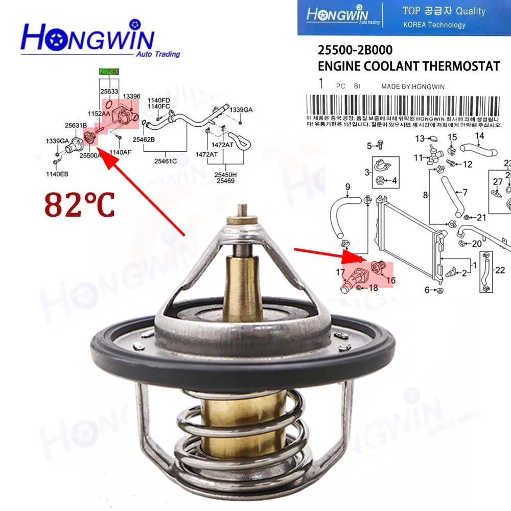 Termostato de refrigerante 82 ° C para Hyundai Elantra Accent VELOSTER para Kia Cerato Forte 25500-2B000 25500-2B001 25500-2B400 25500-2A050