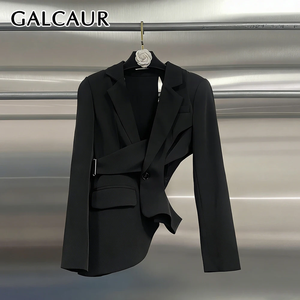 

Женская куртка GALCAUR с вырезами и вставками, с отложным воротником, длинными рукавами, свободного кроя, для повседневной носки, модная осенняя новинка