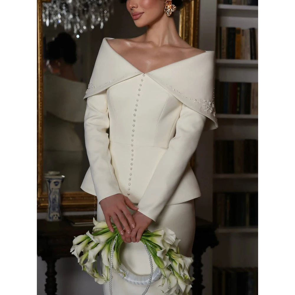 Elegant Off the Shoulder Evening Dresses Fashion Long Sleeve Appliques Dress Formal Occasion Backless Gowns for Pretty Women