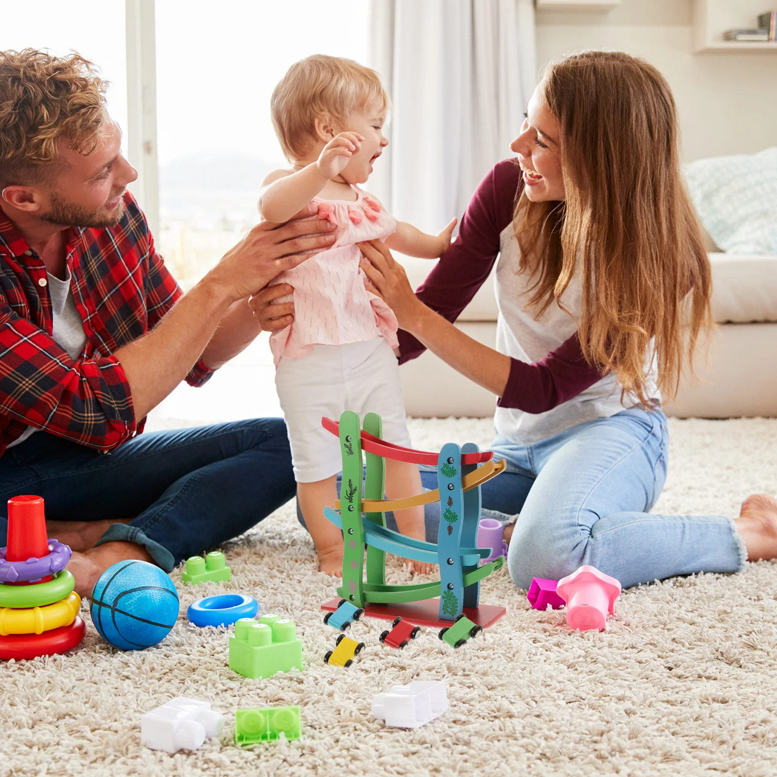 รถรางเลื่อนสี่ชั้น 1 ชิ้น สำหรับฝึกการประสานมือและตา ของเล่นไม้เสริมพัฒนาการเด็กแบบมอนเตสซอรี่