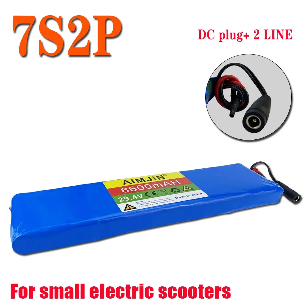 24v 6.6ah 7s2p 18650 lithium-ion rechargeable battery 29.4v 6600mah battery pack+2a charger