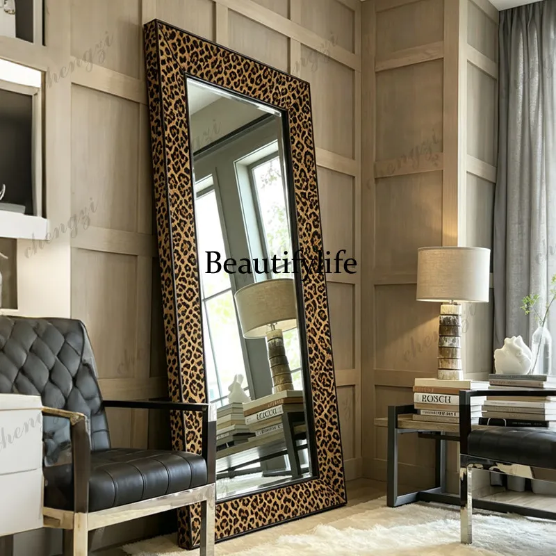 Design polka dot full-length mirror household bedroom full-length mirror square leopard print floor-to-ceiling mirror