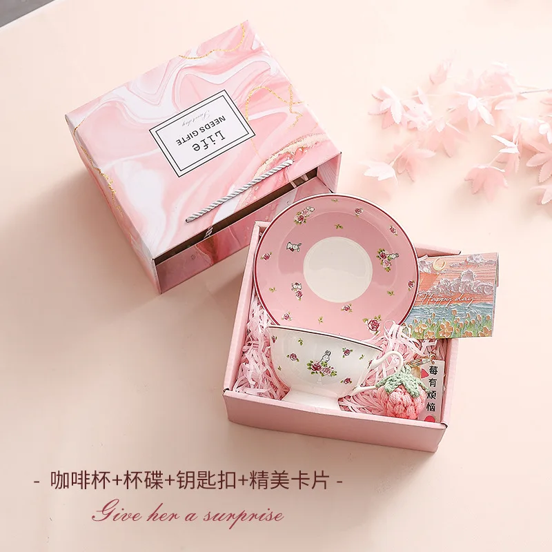 200ML/Pink Ceramic Coffee Cups Plates Cute Bunny Hearts Cupsgirls' Souvenirs High-end Sense Niche Cuteness