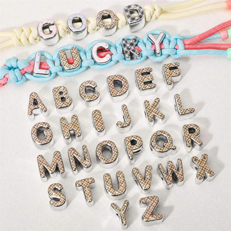 1Pc/bag Grid Acrylic Electroplated Silver Bottom Grid Pattern Star Large Hole Letter Bead For Making DIY Jewelry Handmade Items