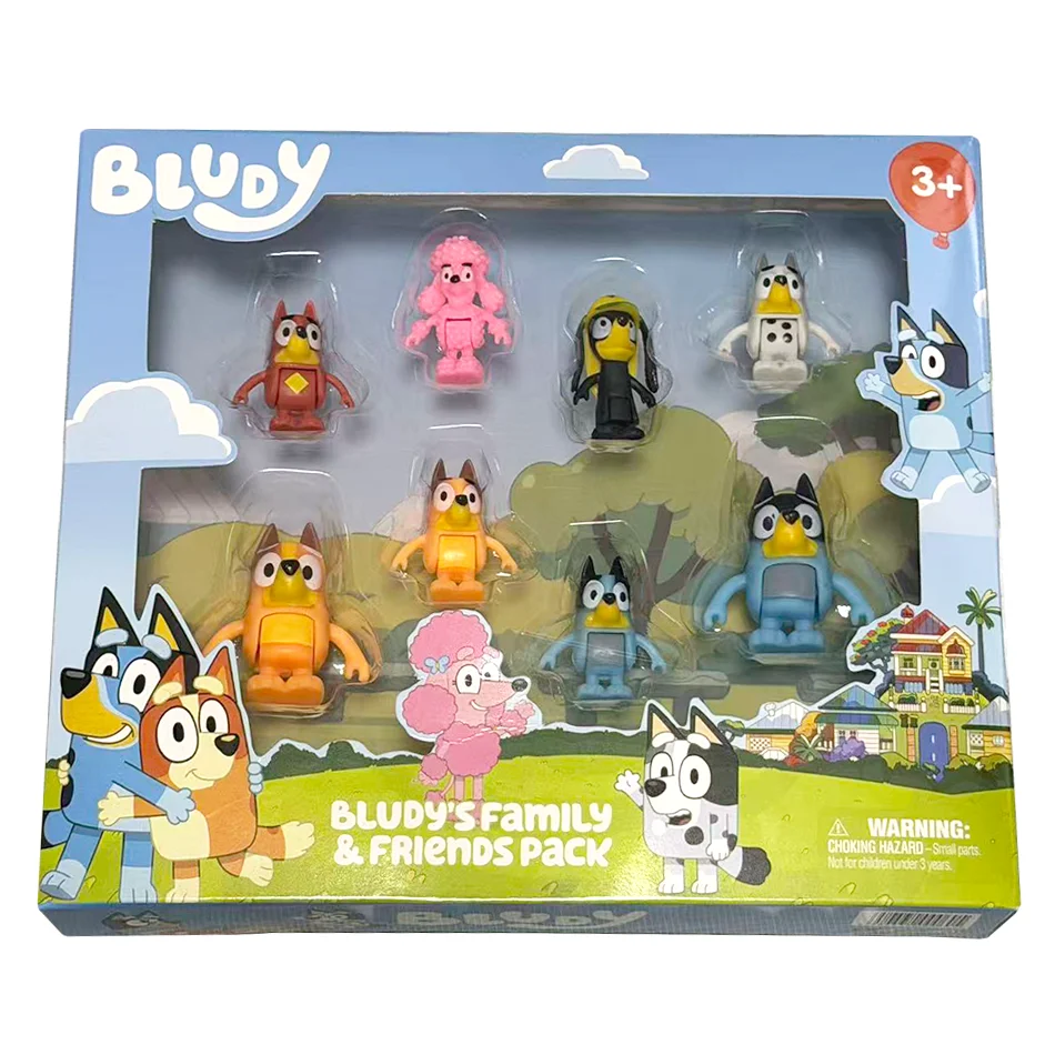 2026 Bluey 8 peças de bonecos artesanais, personagens Bingo e Cachorrinho, com articulações móveis, enfeites de anime, presente de aniversário