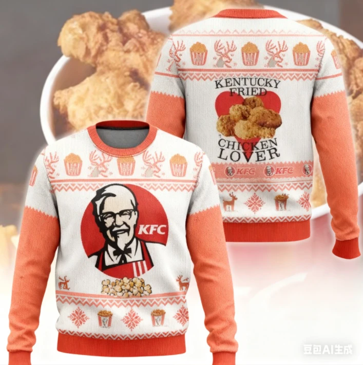Sweat à capuche laid de noël KFC grand-père neige arbre de noël cerf Festival modèle produit chaud confortable correspondant couleur gratuite riche