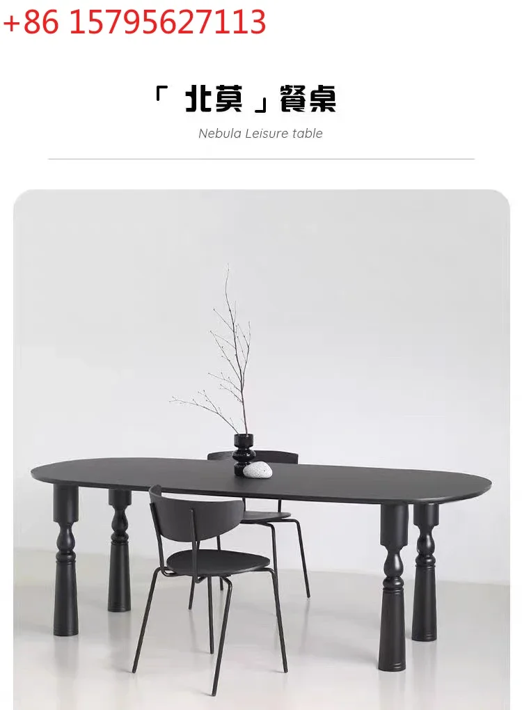 

French retro solid wood dining table in the ancient style semi-oval light luxury minimalist negotiation table workbench