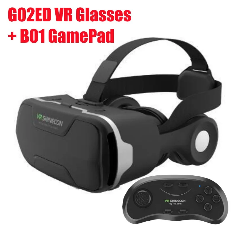 G02ED Virtual Reality VR Bril HD IMAX Groot Scherm 3D Bril Google Cardboard Box VR Helm voor Telefoon, Ondersteunt Game Joystick