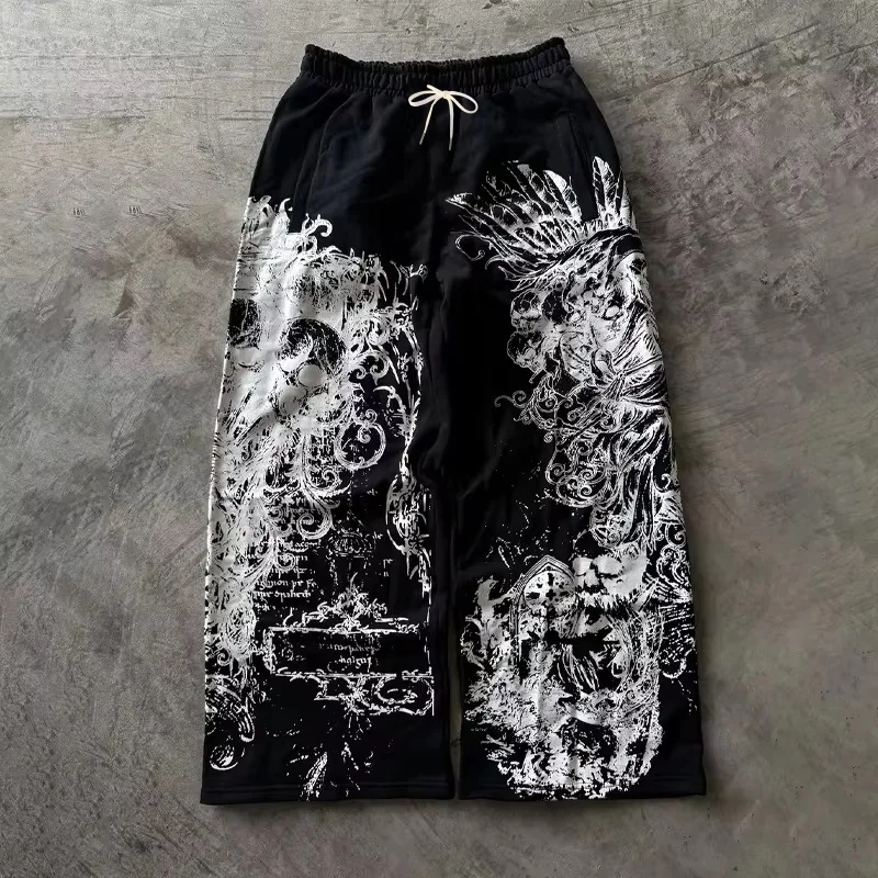 Y2K Retro Casual Pants Gothic Skull Direct Spray Printing Floor Pants Oversized Unisex Streetwear Fashion Clothing Joggers Kids