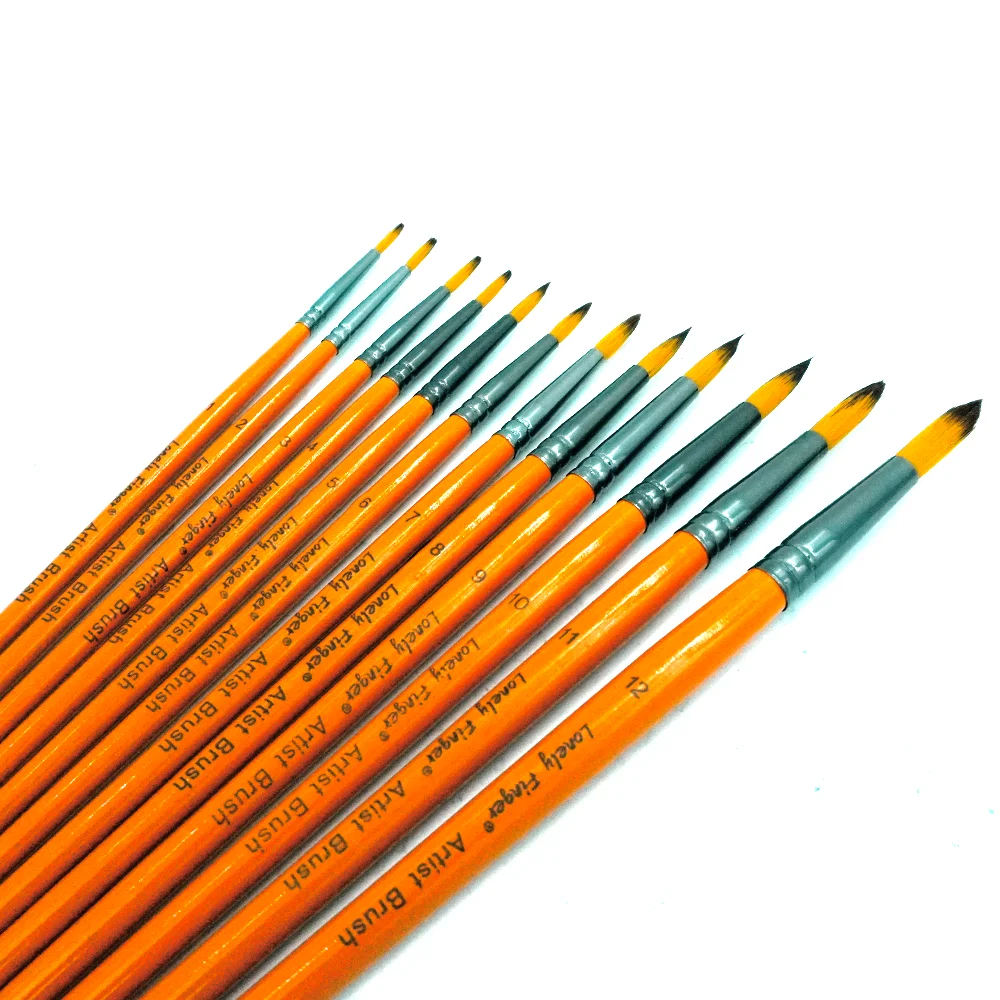 Paint Brushes Set, 12 Pcs Round Pointed Nylon Hair Artist Paint Brushes for Acrylic Oil Watercolor,  Miniature Detailing Brushes