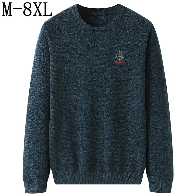 6XL 8XL 7XL New Fall Winter Fashion Embroidery Sweater Men Top Quality Loose Mens Christmas Sweaters Keep Warm Male Pullovers